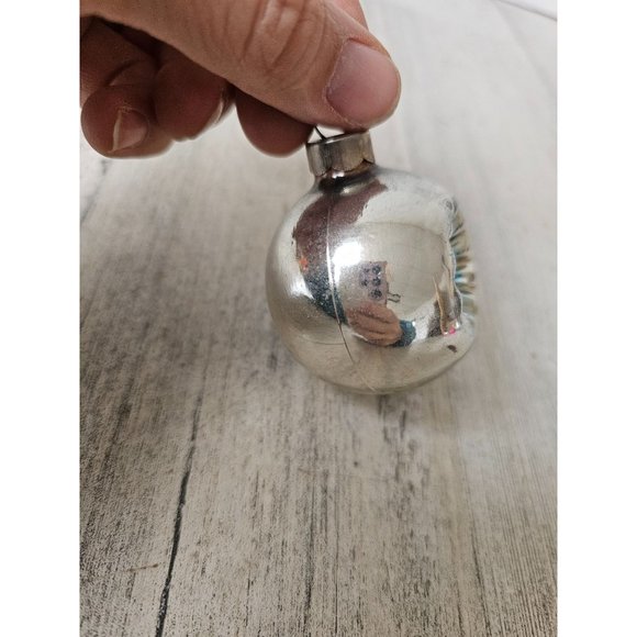 Antique double reflector indent silver mini glass ball ornament blue Xmas tree - Picture 2 of 7